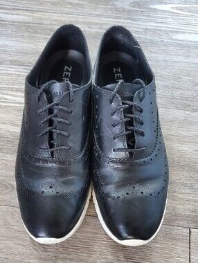 ZeroGrand Womens Black Leather Wingtip Oxford Shoes, Sz 11